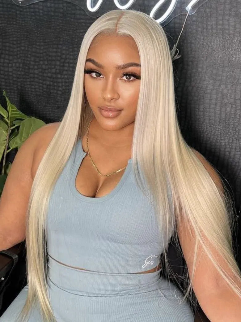 [22"=$49] 180% High Density 13x4 Lace Front Straight Hair Wig Layered Butterfly Haircut Summer Light Blonde Color