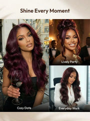 7x5 & 13x4 Bye-Bye Slip™ Glueless Lace Purple Black Cherry Loose Wave & Layered Straight Wig-Pull & Go With Invisi Drawstring