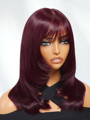UNice Bye-Bye Slip™ 7x5 Lace Black Cherry Layered Wolf Cut with Wispy Bangs Drawstring Wig
