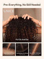 UNice 7x5 Bye Bye Slip™ Glueless Lace Black to Chestnut Brown Ombre Burmese Curly With Finger Coil Ends Wig-Vacation Ready With Flexi-Fit Drawstring