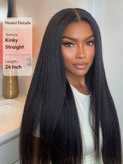 UNice 13x4 HD Real Scalp™ Wig Invisible Lace Frontal Black Kinky Straight Wig With Invisi Drawstring