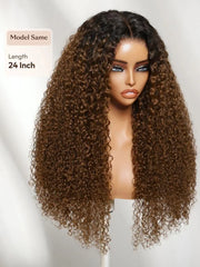 UNice 7x5 Bye Bye Slip™ Lace Warm Caramel Brown with Dark Roots Natural Afro Curly Wig with Invisi Drawstring
