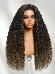 UNice 7x5 Bye Bye Slip™ Glueless Lace Black to Chestnut Brown Ombre Bouncy Water Wave Curly Wig with Invisi Drawstring