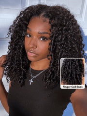 UNice InvisiBlend™ V Part Curly Texture Drawstring Human Hair Wig With Finger Coil Ends