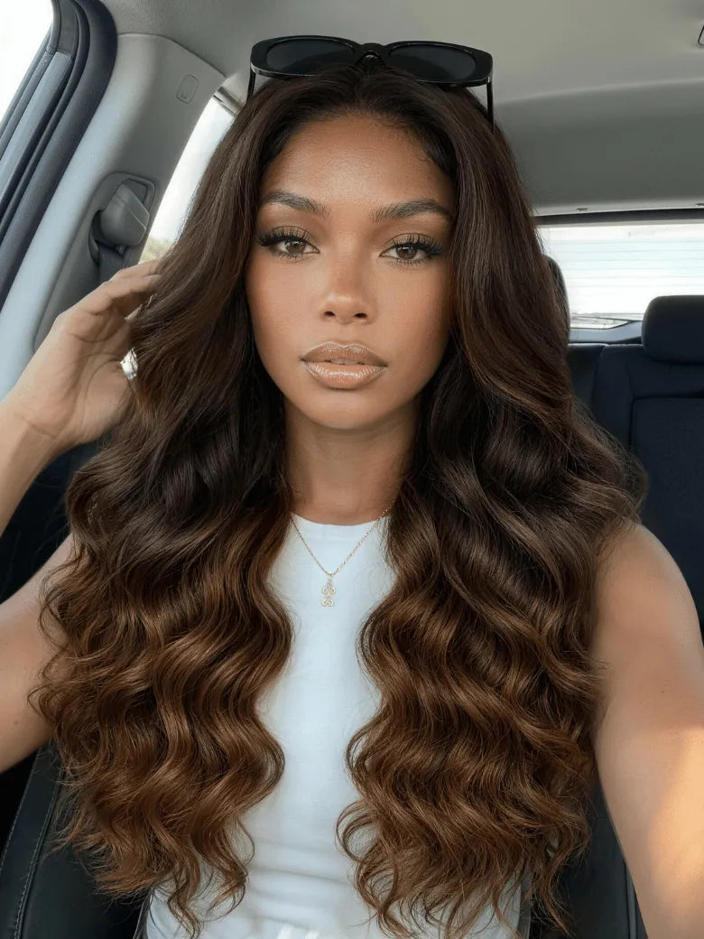UNice 13x4 Bye Bye Slip™ Lace Frontal Soft Ombre Caramel Brown Balayage Body Wave Wig with Invisi Drawstring