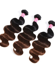 UNice Hair Bundles 3 Pcs/pack Black to Chestnut Brown Ombre Body Wave Virgin Human Hair