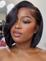 UNice 7x5 Bye-Bye Knots & 4x4 Lace Closure Black Bob Wig With Side Swept Bangs