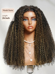 UNice 7x5 Bye Bye Slip™ Lace Black with Blonde and Caramel Highlights Full Curly Wig with Defined Curls For Beginners