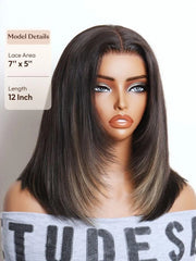 UNice Blonde Highlights Layered Yaki Straight Bob Wig Bye-Bye Slip™ 7×5 Lace Closure Glueless Glam-Ready Sophisticated Style Confident Look