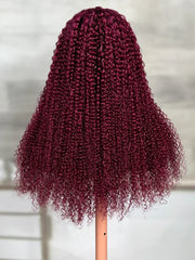 [22"=$99] Beginner Friendly V Part Burgundy Ombre With Dark Roots Curly Wig 150% Density