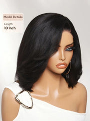 UNice Bye-Bye Slip™ 6x4 Lace Glueless Yaki Straight 90s Blowout Bob Wig with Side Part & Feathered Ends