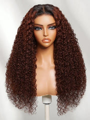 UNice 13x4 Pre-Everything™ Lace Frontal Auburn Red With Dark Roots Gluless Jerry Curly Wig with Invisi Drawstring