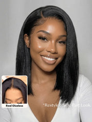 UNice 13x4 Bye Bye Slip™ Lace Front Yaki Bob Wig Sweat-Proof Lace Cap– Pre-Cut, Pre-Bleached With Invisible Drawstring