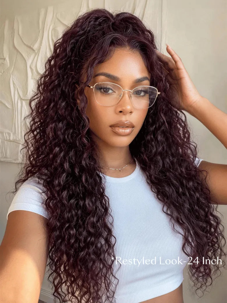 UNice 13x4 Bye-Bye Slip™ Lace Frontal Black Cherry Water Wave Glueless Drawstring Wig 100% Human Hair 150% Density