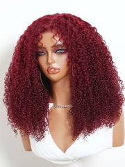 UNice Bye-Bye Knots™ 7x5 Lace Glueless Cherry Red Layered Kinky Curly Wig with Soft Curly Bangs