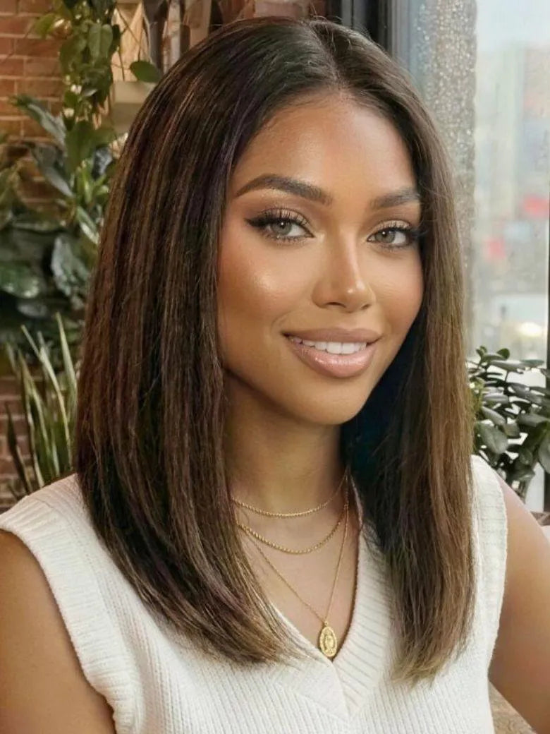 UNice 7x5 Bye Bye Slip™ Lace Balayage Highlights Yaki Straight Bob Wig with Invisi Drawstring
