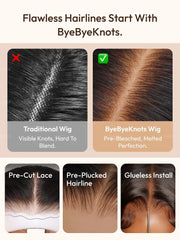 UNice 7x5 Bye Bye Slip™ Lace Black with Golden Brown Highlights Yaki Straight Wig with Invisi Drawstring