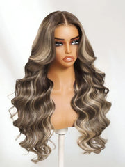 UNice 13x4 Pre-Everything™ Lace No Slip Frontal Ash Brown Blonde Highlights Loose Wave Drawstring Wig with Face Framing Layers